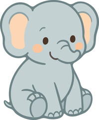 Pastel elephant character illustration, cute baby animal sticker design