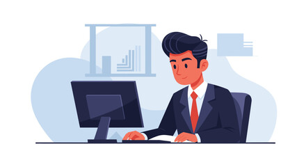 Businessman working on computer, perfect for website landing pages or business brochures.