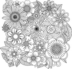 Intricate line art floral design a complex pattern of detailed flowers and leaves