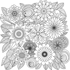 Intricate black and white floral pattern detailed line art for creative projects