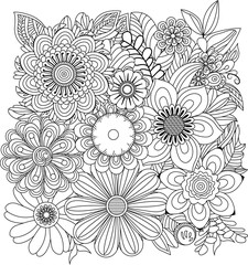 Intricate floral design black and white coloring page for creative relaxation and artistic expression