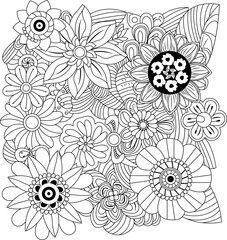 Intricate floral mandala design with repeating geometric patterns for coloring and relaxation