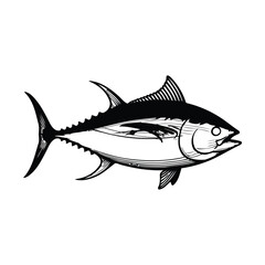 Fototapeta premium Black silhouette of a tuna fish swimming seafood ocean