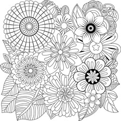 Fototapeta premium Intricate floral pattern coloring page detailed outline design for relaxation and creativity