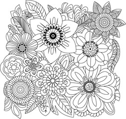 Fototapeta premium Intricate floral pattern detailed line art for coloring or design projects