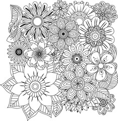 Fototapeta premium Intricate black and white floral pattern detailed line art close-up
