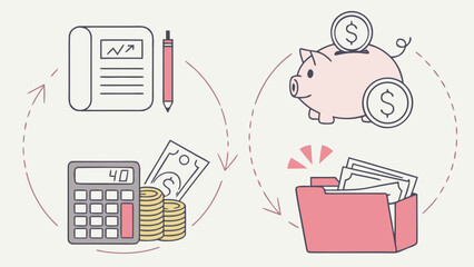 Financial planning budgeting accounting money management investment saving wealth growth cycle diagram concept