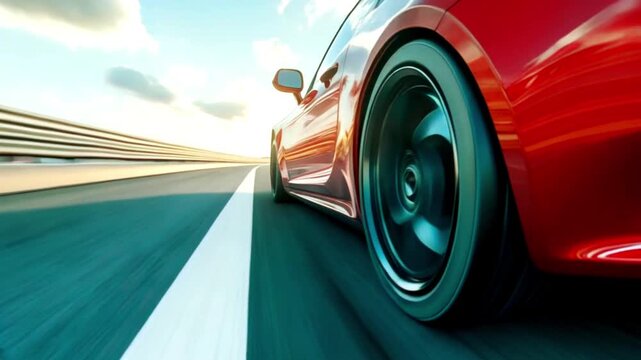 Image of a speeding red car