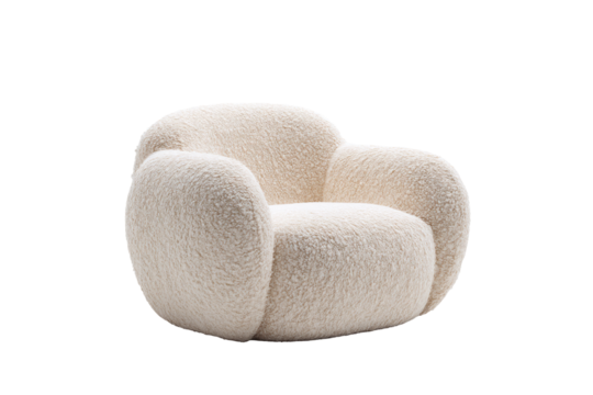 Cream-colored, plush armchair with soft, rounded forms