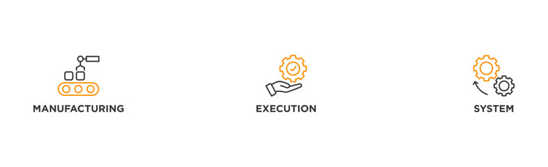 Mes banner web icon vector illustration concept of manufacturing execution system with icon of factory, service, automation, operation, production, distribution, management, structure, and analysis