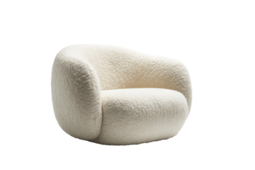 Creamy, plush armchair with soft, rounded shapes