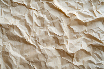 Wrinkled light brown kraft paper texture, crumpled recycled paper surface for eco-friendly packaging and background design
