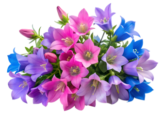 pink blue campanula flowers isolated on white background