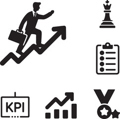 Career and Performance Solid Icons  Productivity, Strategy, and Climbing Success Vector Set
