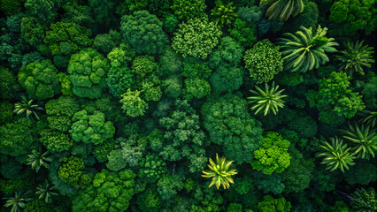 Lush green forest canopy offering a serene and vibrant natural tree landscape from a bird's eye view