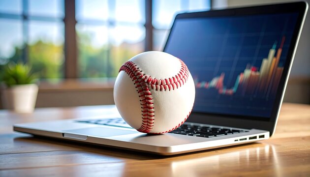 Baseball on laptop, charts