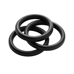 Three stacked, black, rubber rings.  Close-up, isolated