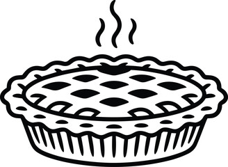 Lattice Apple Pie Line Art – Hot Baked Dessert Vector for Kitchen, Cafe, and Food Design Projects