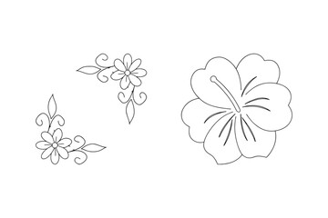 Floral corner ornaments and hibiscus flower vector