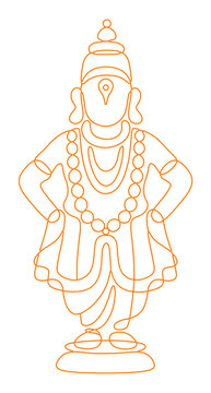 Elegant single-line vector illustration of Hindu God Vitthala standing with ornaments. Minimalist, spiritual, divine, traditional, Indian, cultural, sacred, abstract, temple, art design, Hinduism