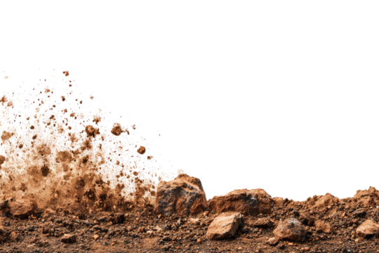 Dirt explosion; soil erupting from impact