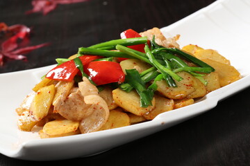 Chinese cuisine, Cantonese cuisine, stir fried pork with potato slices