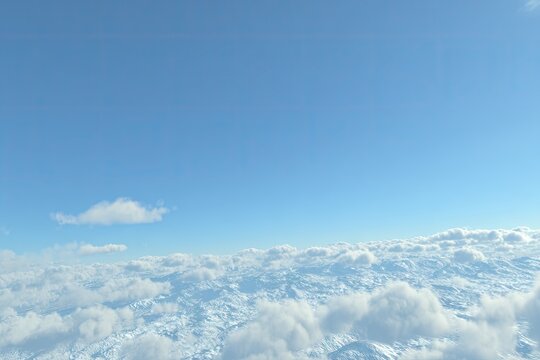 High-altitude view of a vast expanse of puffy white clouds against a vibrant blue sky - Powered by Adobe