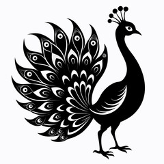 Open-Tail Peacock Silhouette Art