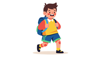 Happy young boy with backpack walking, excited for school and new adventures