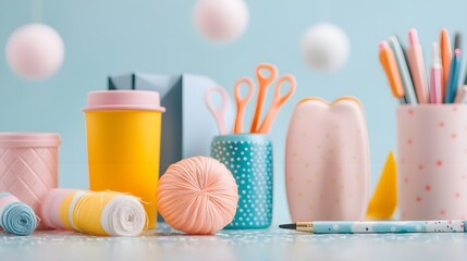 Colorful Vintage Craft Supplies on Table