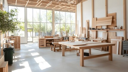 Modern Office Interior with Wood Furniture