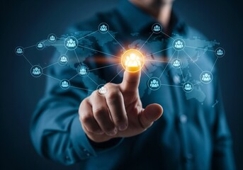 CRM concept with digital customer management interface and global network, ideal for showcasing customer relationship strategies, marketing automation and sales solutions.