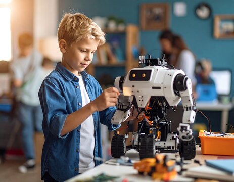 Boy assembling robot - Powered by Adobe