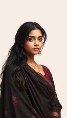 Fototapeta premium Beautiful indian woman in traditional black sari portrait