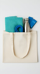 Gym essentials in a tote bag