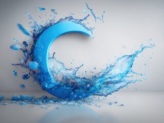Abstract blue crescent moon splash