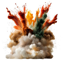 Vibrant and Colorful Explosion of Smoke and Dust with Brilliant Colors of Orange, Red, Yellow, Green, and Brown Creating a Dynamic Visual Effecttransparent background