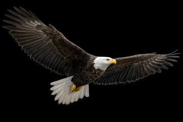 Fototapeta premium Majestic Bald Eagle Soaring High Above the Skies: A Symbol of Freedom and Strength in Its Natural Habitat
