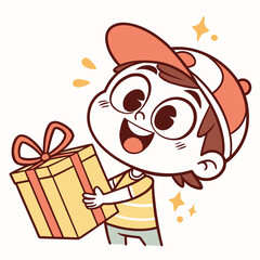 Fototapeta premium 아이,선물,행복,귀여운,주황,cartoon,face,vector,illustration,head,drawing,character,comic