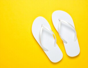 Pair of White Flip-Flops on a Yellow Background