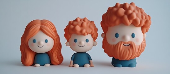 Stylized Cartoon Family Portrait with Red Hair and Warm Expressions