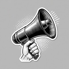 Engraved hand holding megaphone announcement promotion advertising and communication concept