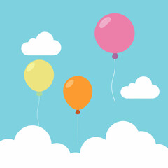 Naklejka premium Colorful balloons floating among clouds on a blue sky