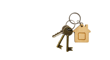 Bunch of keys with wooden house shape keyring isolated PNG with Transparent Background