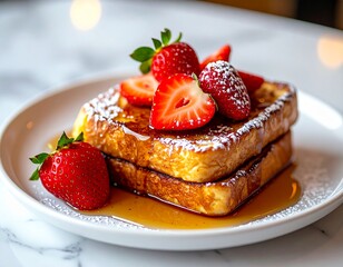 Strawberry French Toast with Fresh Berries and Syrup
