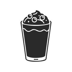 Black and white bubble tea icon with tapioca pearls
