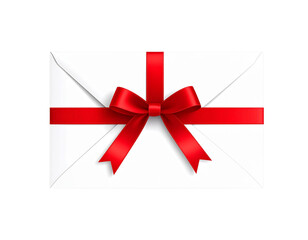A white envelope elegantly tied with a red ribbon, symbolizes a special message or gi 