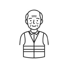 Obraz premium Line art of elderly caucasian male in vest on white background