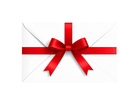 A white envelope elegantly tied with a red ribbon, symbolizes a special message or gi 