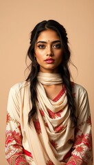 Portrait of beautiful indian woman in traditional salwar kameez ethnic fashion photoshoot style